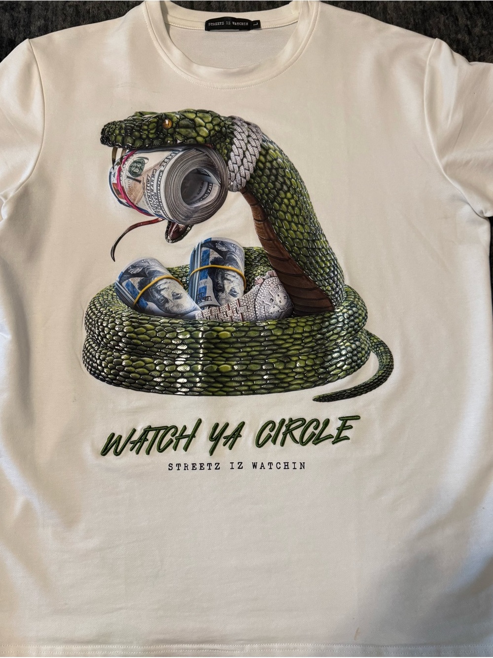 White Graphic Snake Tee - Green Print